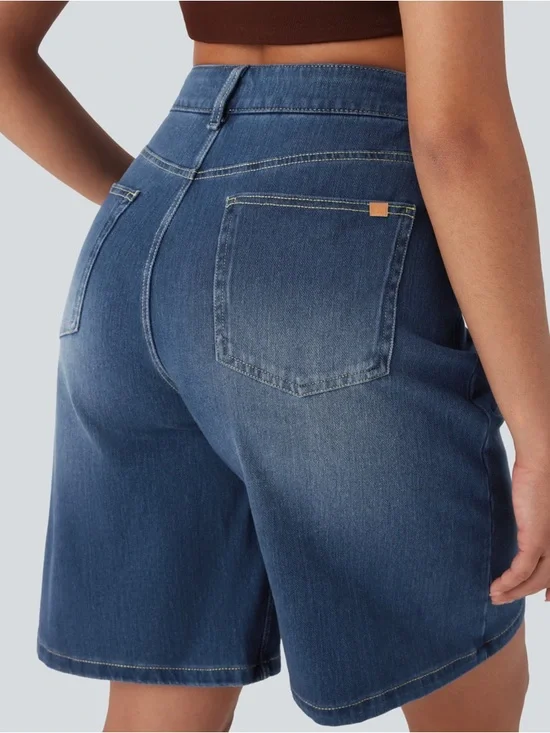 Halara Flex™ Denim Bermuda Shorts XS High Waisted Stretch Casual NWT Style - Picture 4 of 6